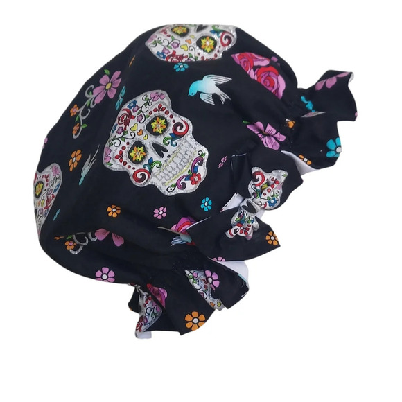 Day‎ of the Dead Bonnet Elasticized Head Bonnet with side bow - Picture 9 of 12